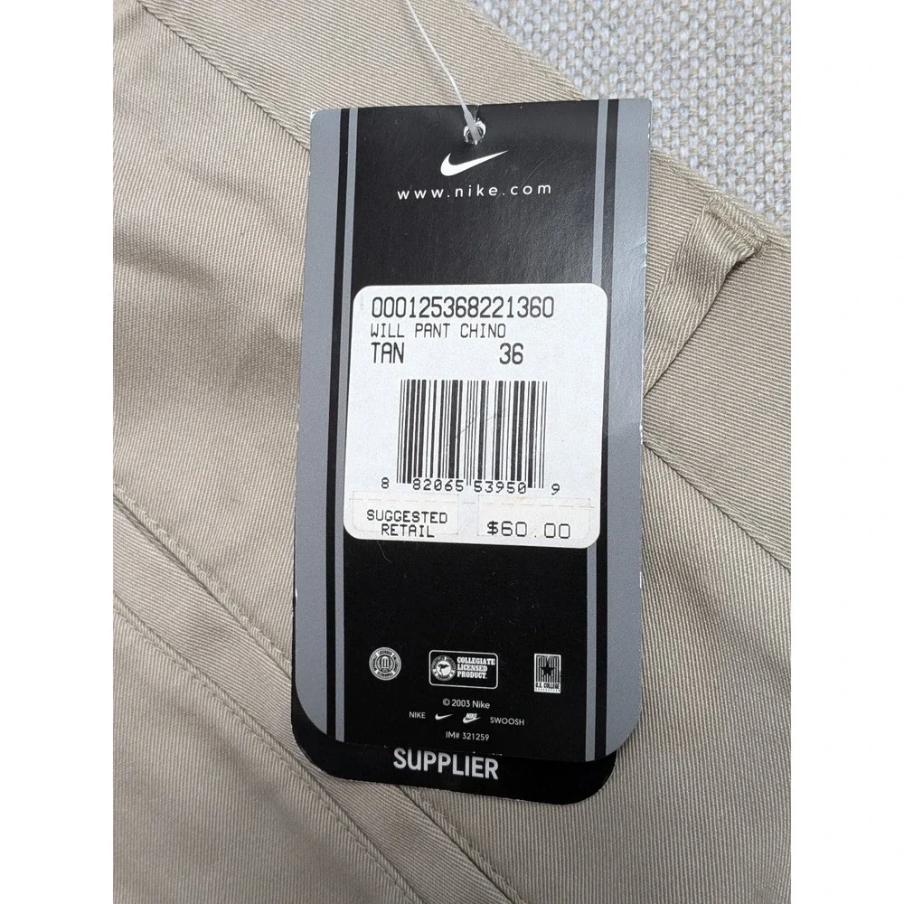 Nike Team Men's Will Chino Pants Tan 36 Cotton Spandex Pleated Unhemmed Golf NWT